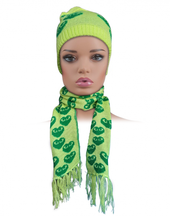 Acrylic Kids Cap with muffler set Light Green 